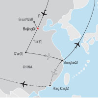 Map of Beijing, Xian, & Shanghai Educational Tour
