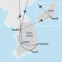 Map of Seoul, Gyeongju & Busan.