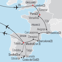 Map of London, France, & Spain Educational Tour