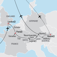 Map of London, Paris, & the Alps Educational Tour