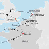 Map of the D-Day Netherlands and France Educational Tour