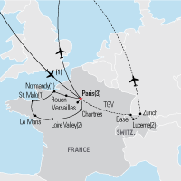 Map of Paris & the Loire Valley Educational Tour 
