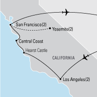 Map of Los Angeles to San Francisco Educational Student Tour and Trip