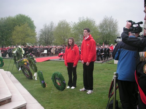 Canadian students participating in a commemorative ceremony.